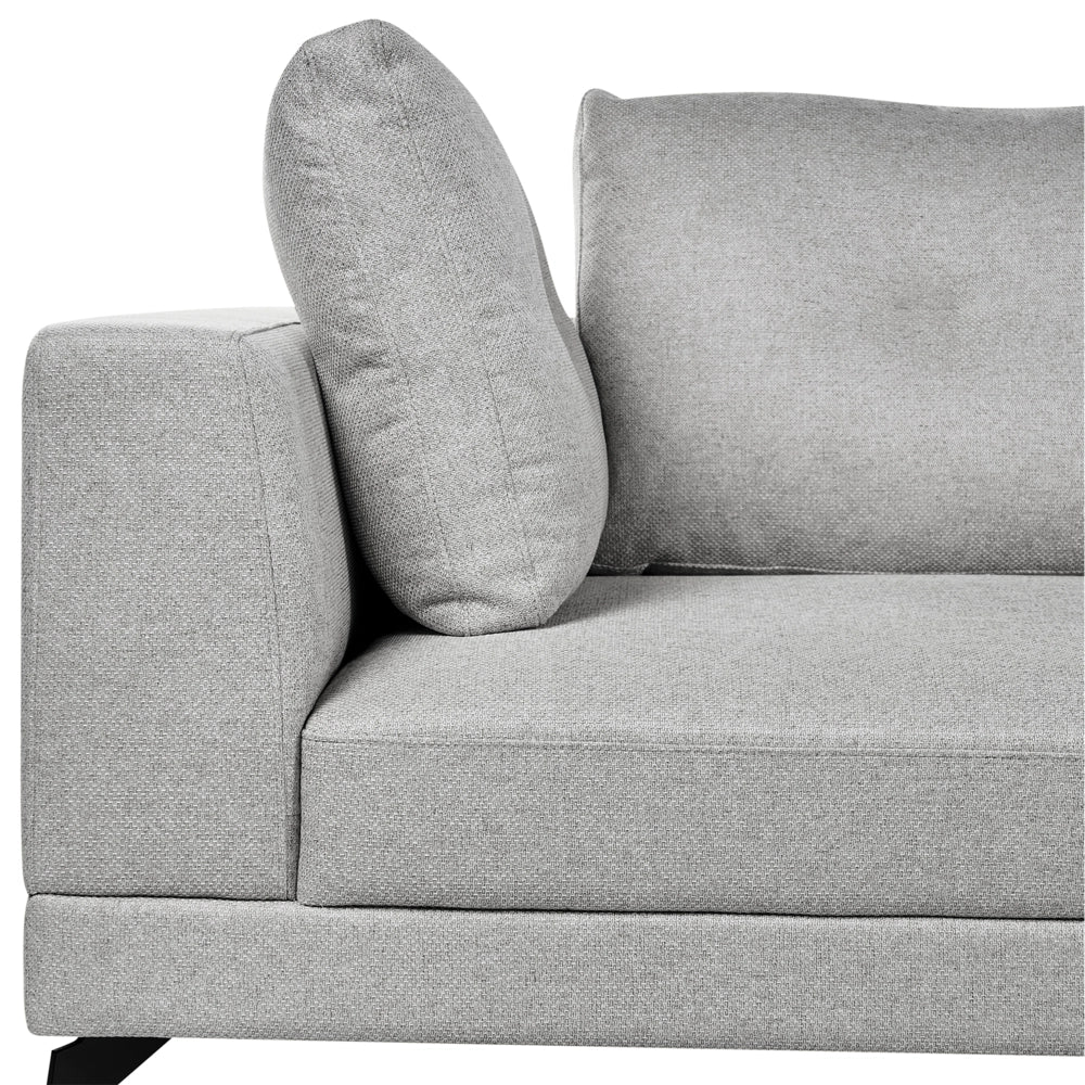 Divano angolare moderno con bracciolo sinistro Rivestimento in lino sintetico idrorepellente Gambe in ferro nero con cuscini grigio