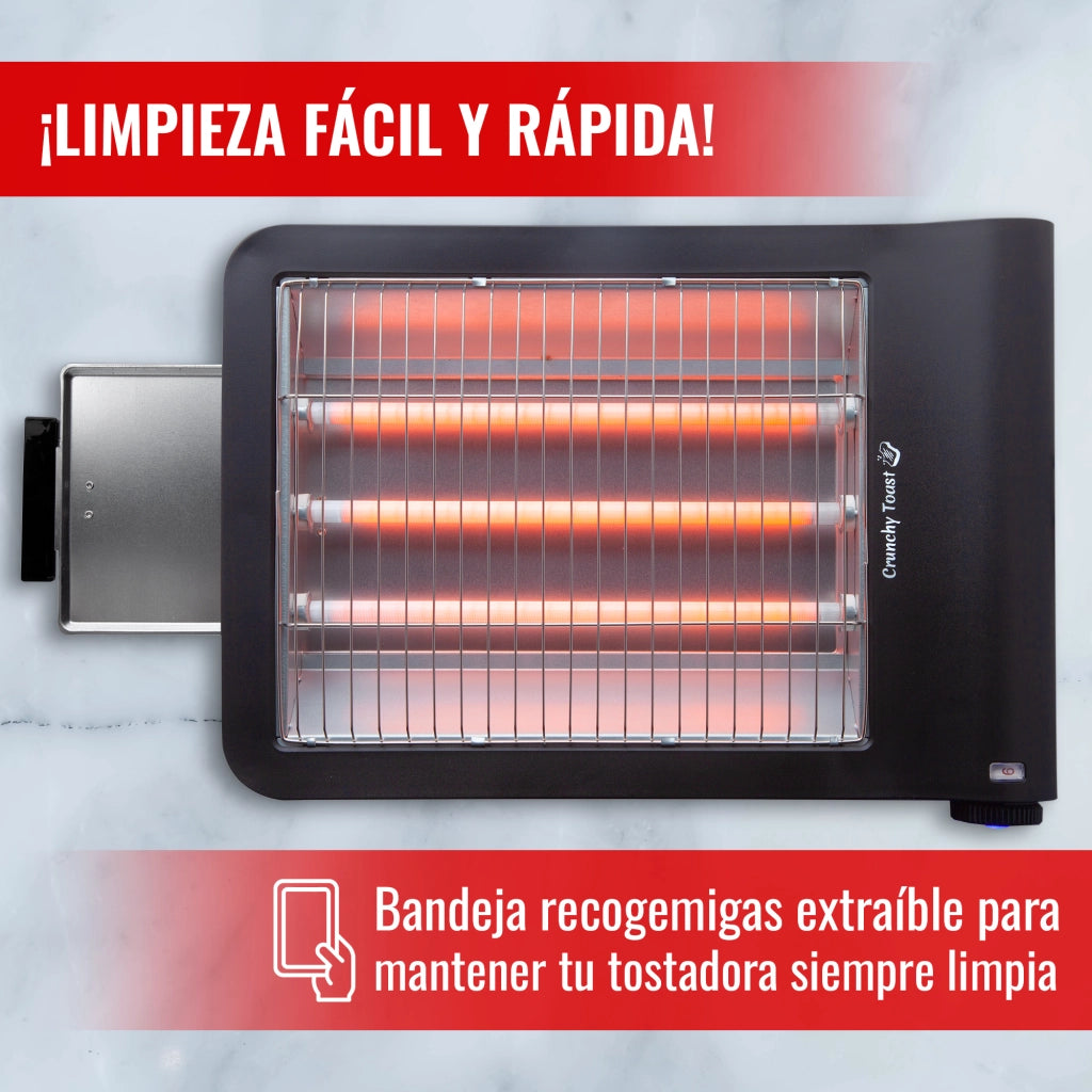 Tostapane elettrico piano 4 fette 900W, area ampia 25,5x20,2 cm con 6 livelli tostatura e resistenze al quarzo - Sogo