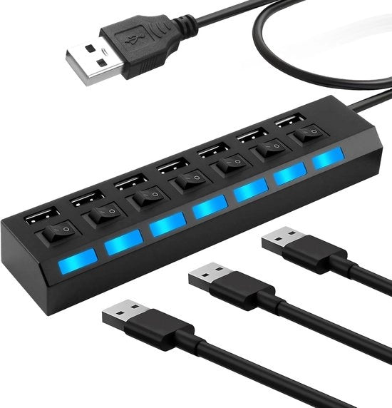 Hub USB con alimentazione - Hub USB - Hub USB alimentato - Divisore USB - Più porte USB - Caricamento e trasferimento dati - Laptop e PC - Lavoro da casa - Ufficio - Accessori - Universale