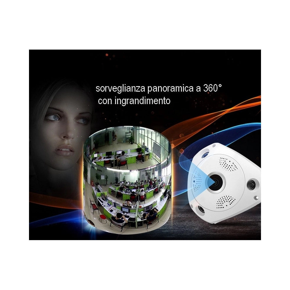 Trade Shop - Telecamera Wifi Panoramica Ip Grandangolo 360° Vrcam Fisheye 4 Telecamere In 1 -