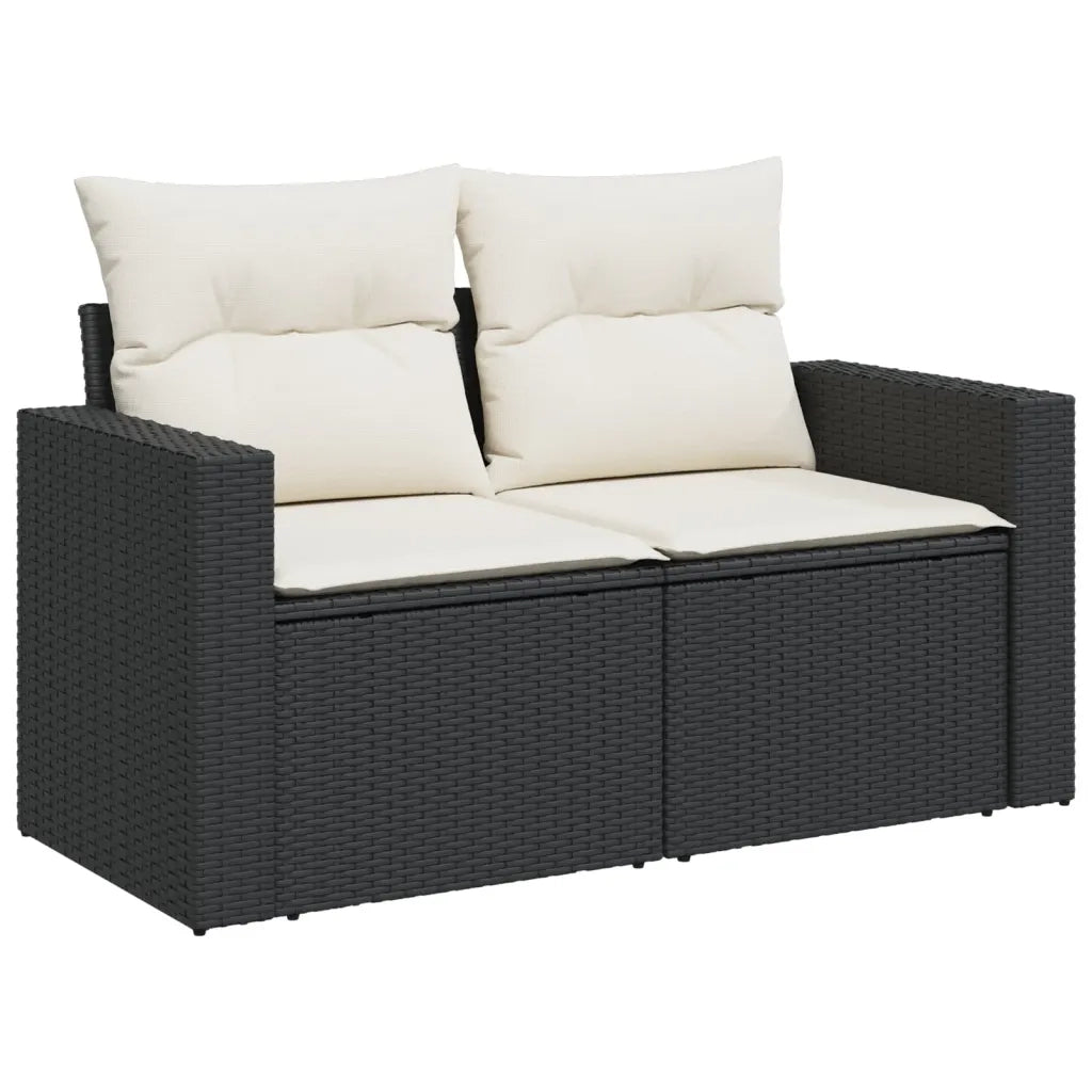Divano da Giardino con Cuscini a 2 Posti Nero in Polyrattan 366016
