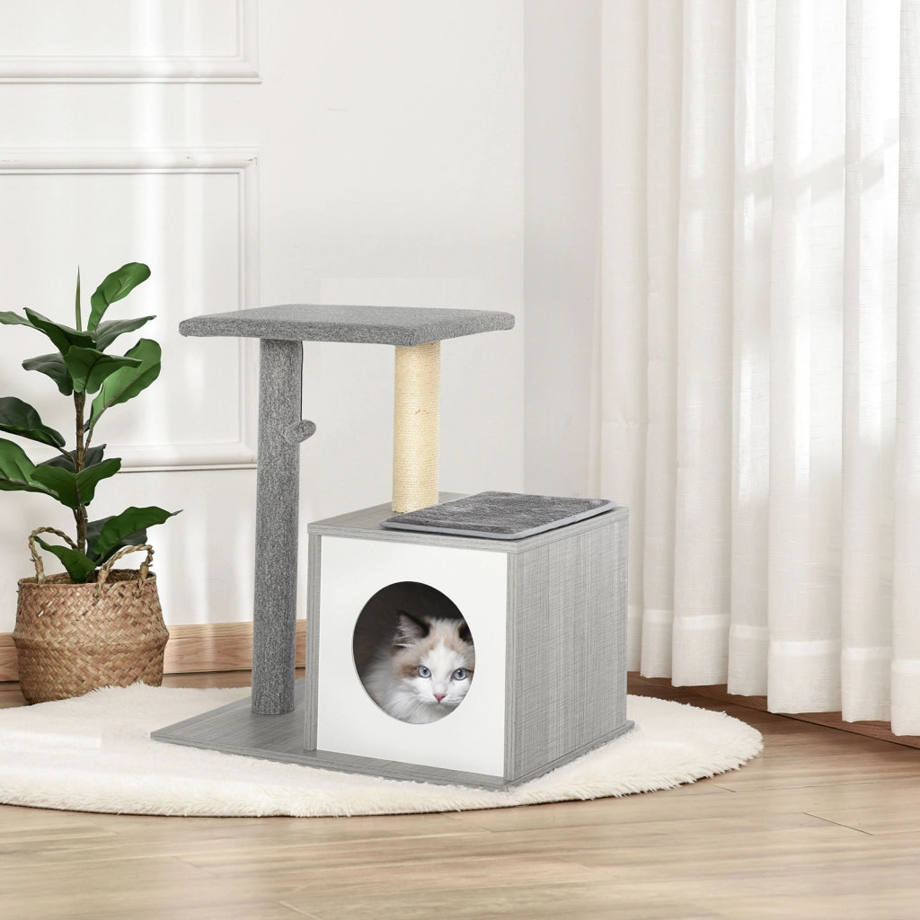 Albero tiragraffi per gatti 3 livelli con piattaforme e cuscini ¨C zephmum ¨C 59x39x62 cm grigio