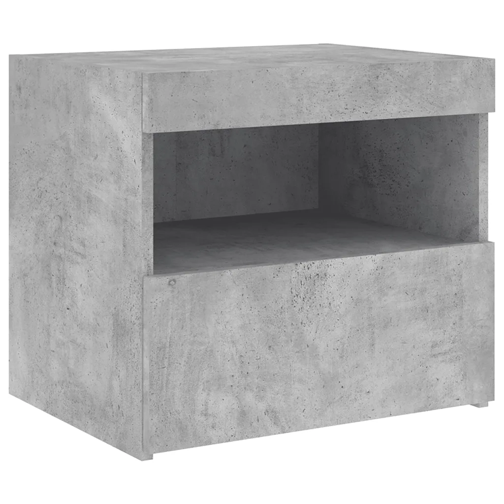 Comodino con Luci LED-Tavolino da notte Grigio Cemento 50x40x45 cm