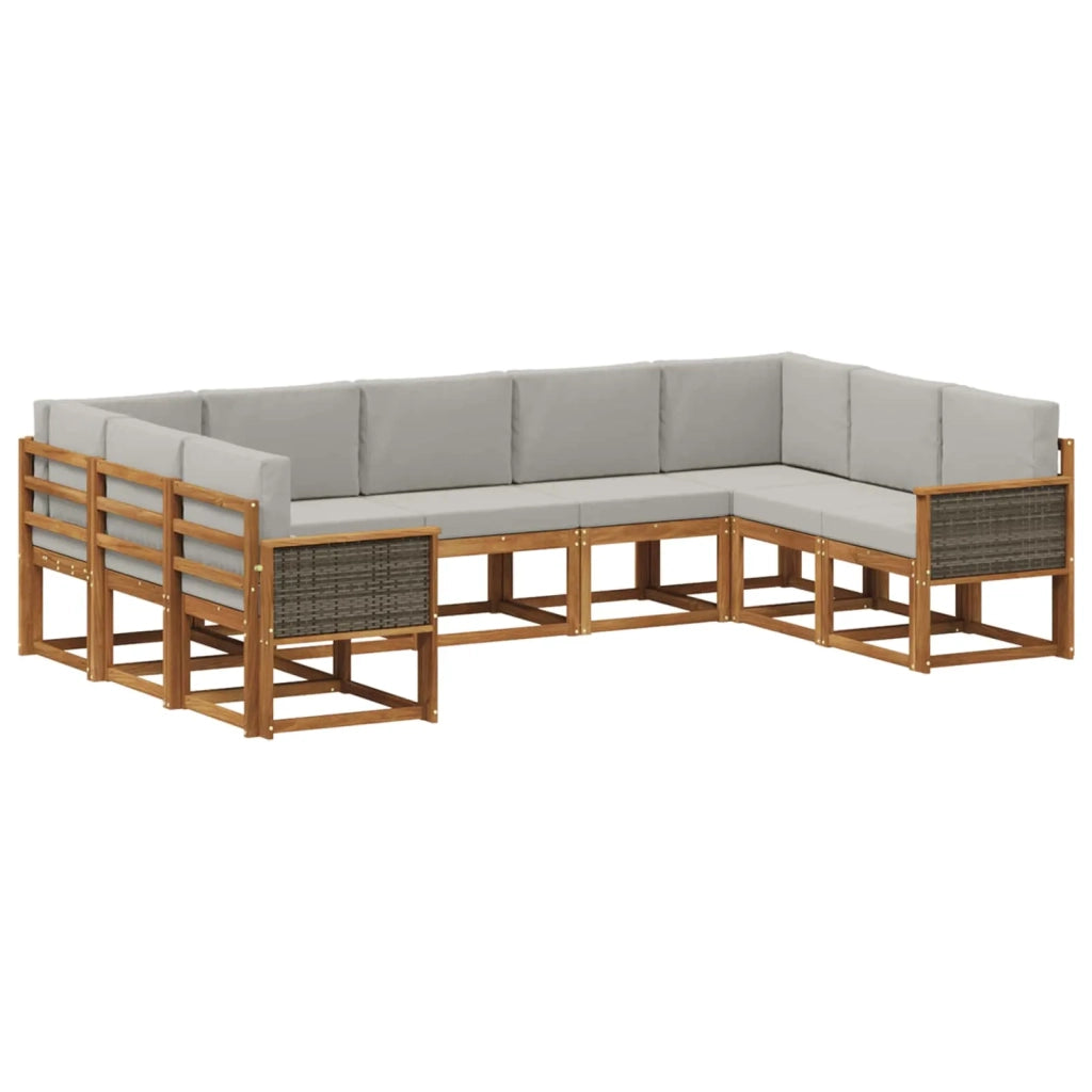 Set di divani da esterno 9 pz Naturale e Grigio Chiaro 3385527