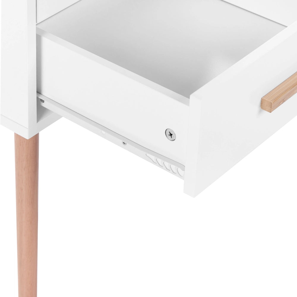 Comodino di colore Bianco 2 Cassetti Gambe in Legno Massello 40 cm stile Scandinavo