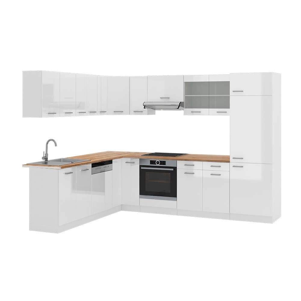 Cucina angolare completa R-Line Bianco lucido/Bianco 287 x 227 cm, PL Rovere Vicco