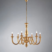 Lampadario Contemporaneo Lucca Legno Oro 6 Luci E14