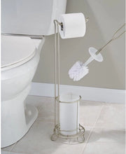 Sostegno per carta igienica con spazzola per il water con fissaggio senza foratura – supporto per rotoli di carta igienica autonomo con spazzola per il water integrata – set per il water 2 in 1 in piedi – finitura argento
