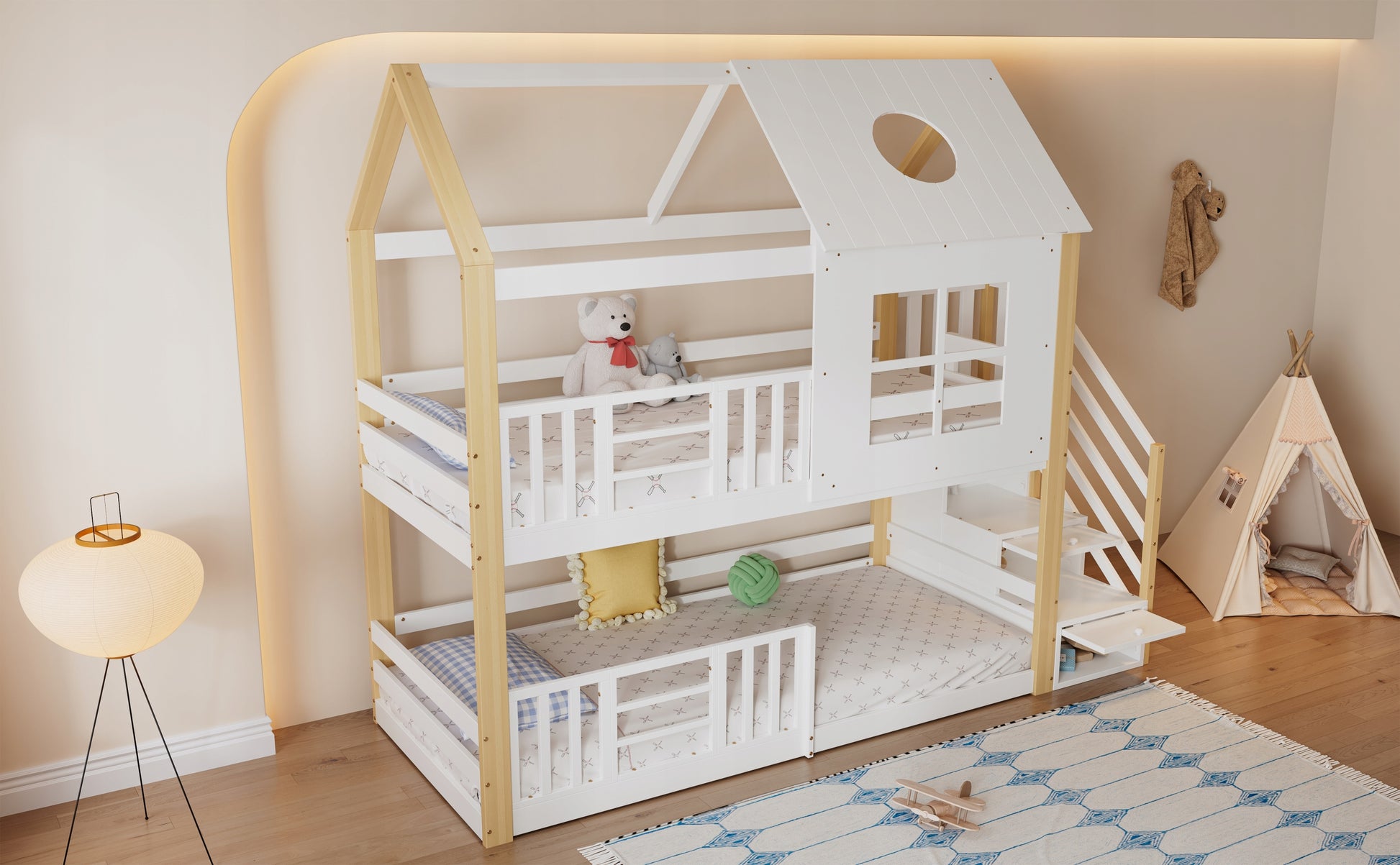 Letto a castello con ripostiglio - Xylo - 90x200 bianco-legno