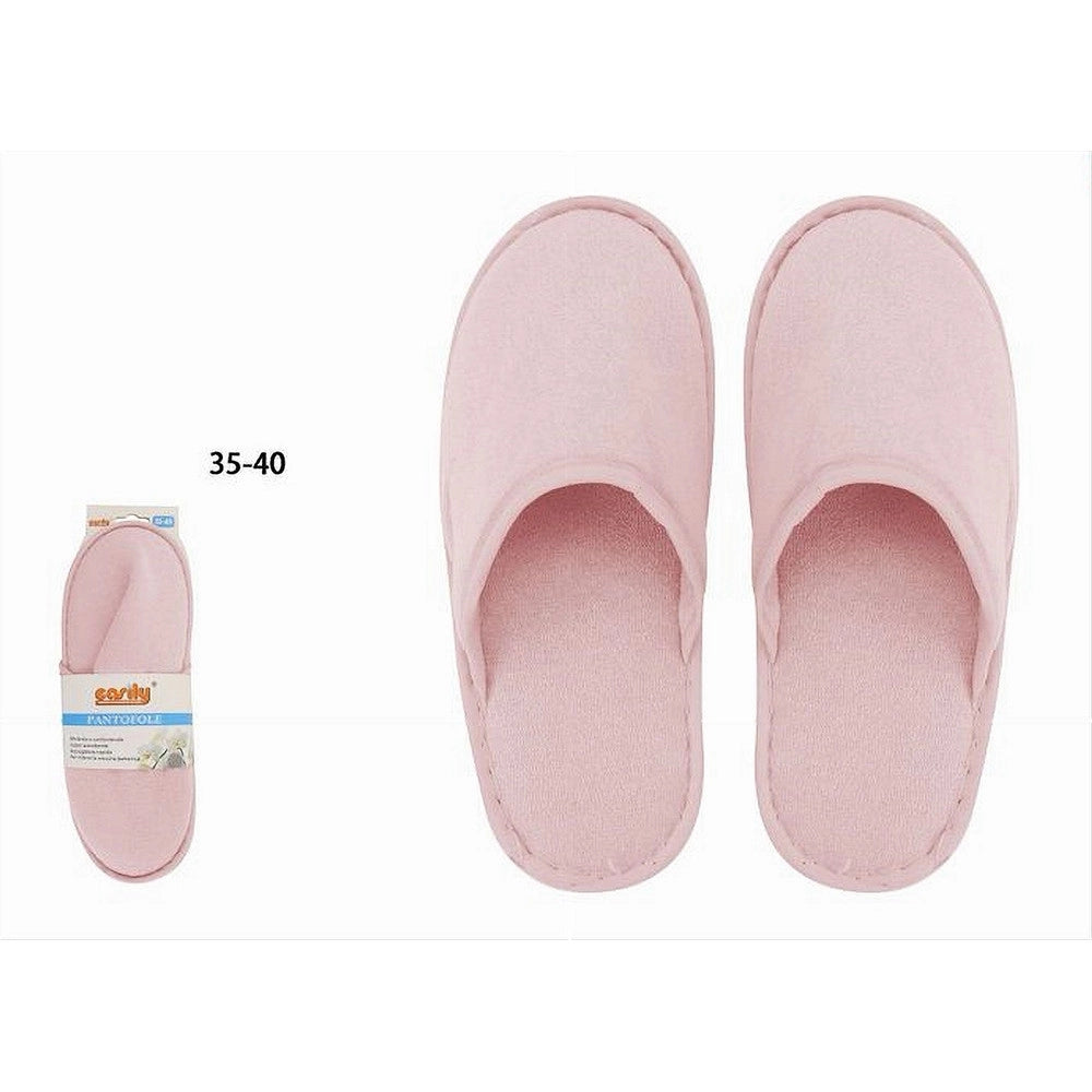 Trade Shop - Coppia Pantofole Ciabatte Bagno Chiuse In Tessuto Rosa Taglia 35-40 Stanza 79685 -