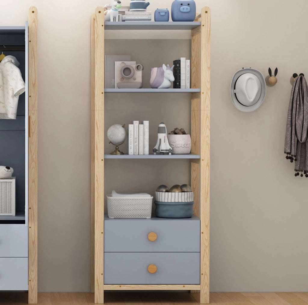LIBRERIA 4 ripiani 2 cassetti 70x44x180 cm blu e legno
