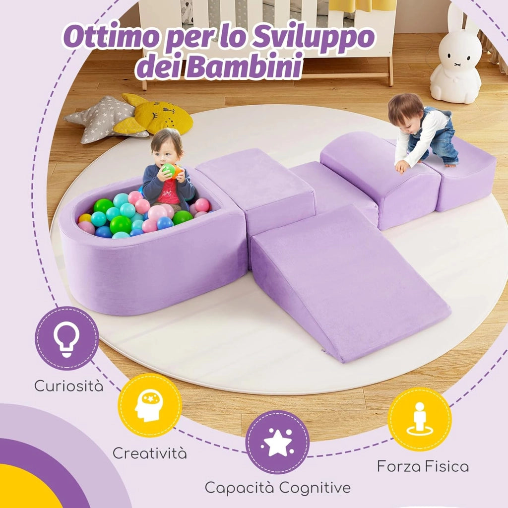 Set di 5 Pezzi Gioco in Schiuma, Blocchi con Piscina di Palline per Bambini, Coperture Lavabili con Cerniere, Blocchi Creativi per Stanza di Giocattoli, Camera da Letto (Viola)