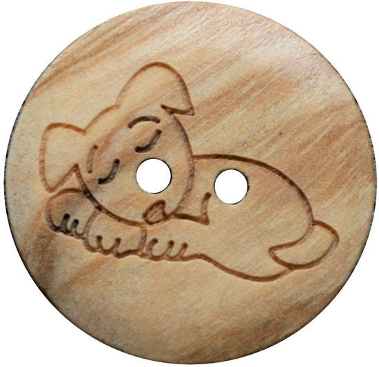 Knoppi houteni 2-gati con tema canino realizzati in legno di olivo e nervatura parzialmente visibile (10 pezzi) (22 mm)