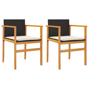 Sedie Giardino con Cuscini 2 pz | Sedie da Esterno Nere Polyrattan e Legno Massello