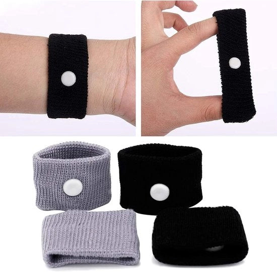 Polsbrace per mal di mare - 2 paia di cinture per mal di mare naturali - per bambini e adulti - cinture per mal di mare anti-nausea per auto e navigazione - cinture per mal di mare con relief - per viaggi in mare - (nero+grigio)