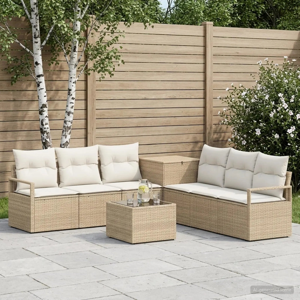 Set di divani 8 pz Beige e Bianco Crema 3448176