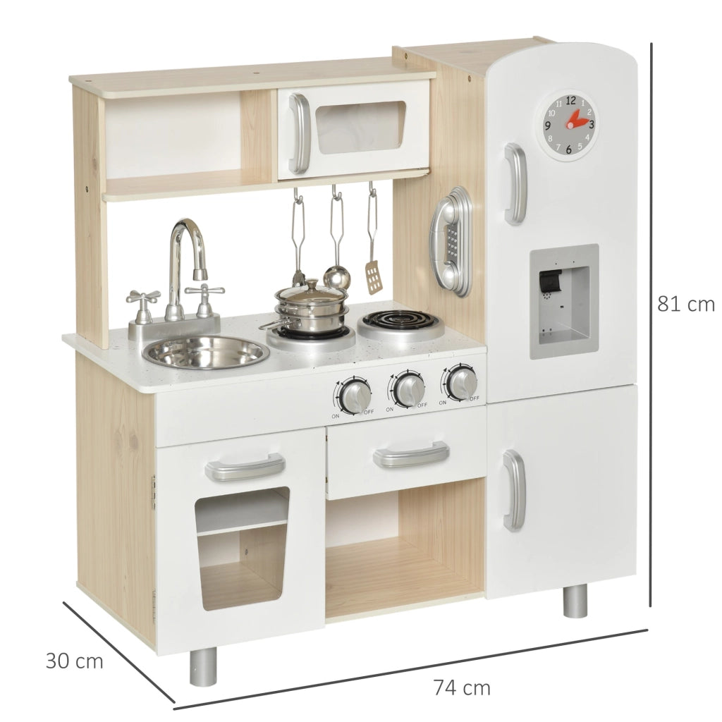 EasyComfort Cucina Giocattolo in Legno per Bambini con Lavandino e Fornelli, Pentole e Utensili in Acciaio, 74x30x81cm, Bianco