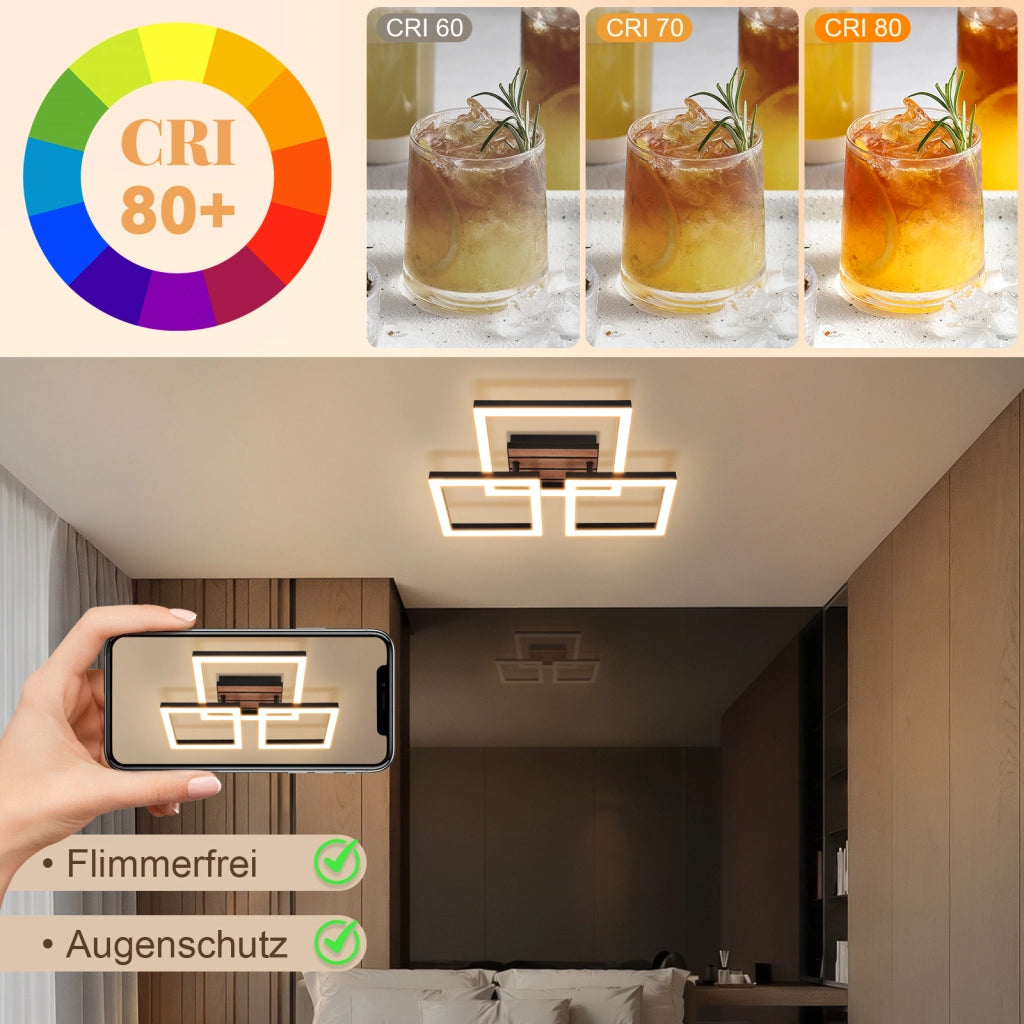 ZMH Lampada da soffitto LED 21W moderna 38CM 3000K luce calda quadrata finitura legno soggiorno camera corridoio