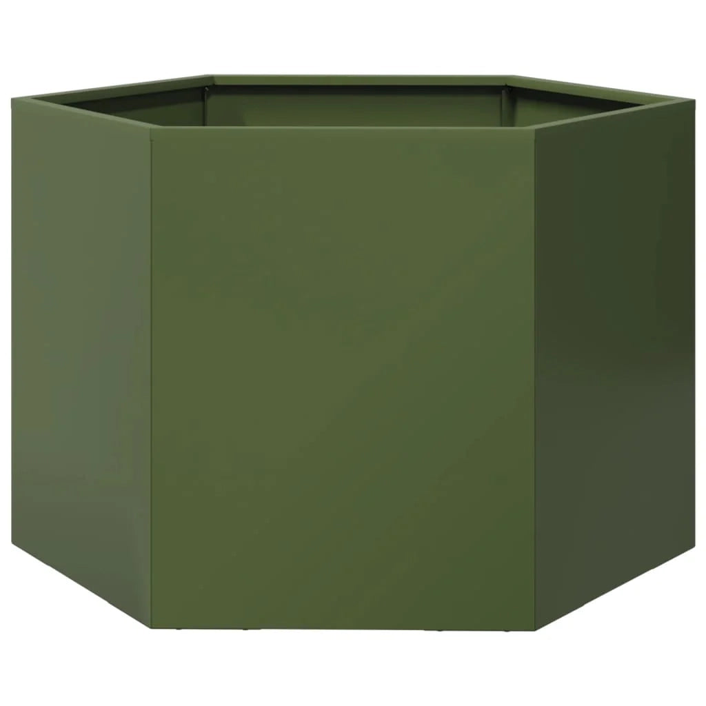 Fioriera rialzata per piante fiori terrazza giardino forma a oliva esagonale 69 x 60 x 45 cm acciaio verde 02_0038711