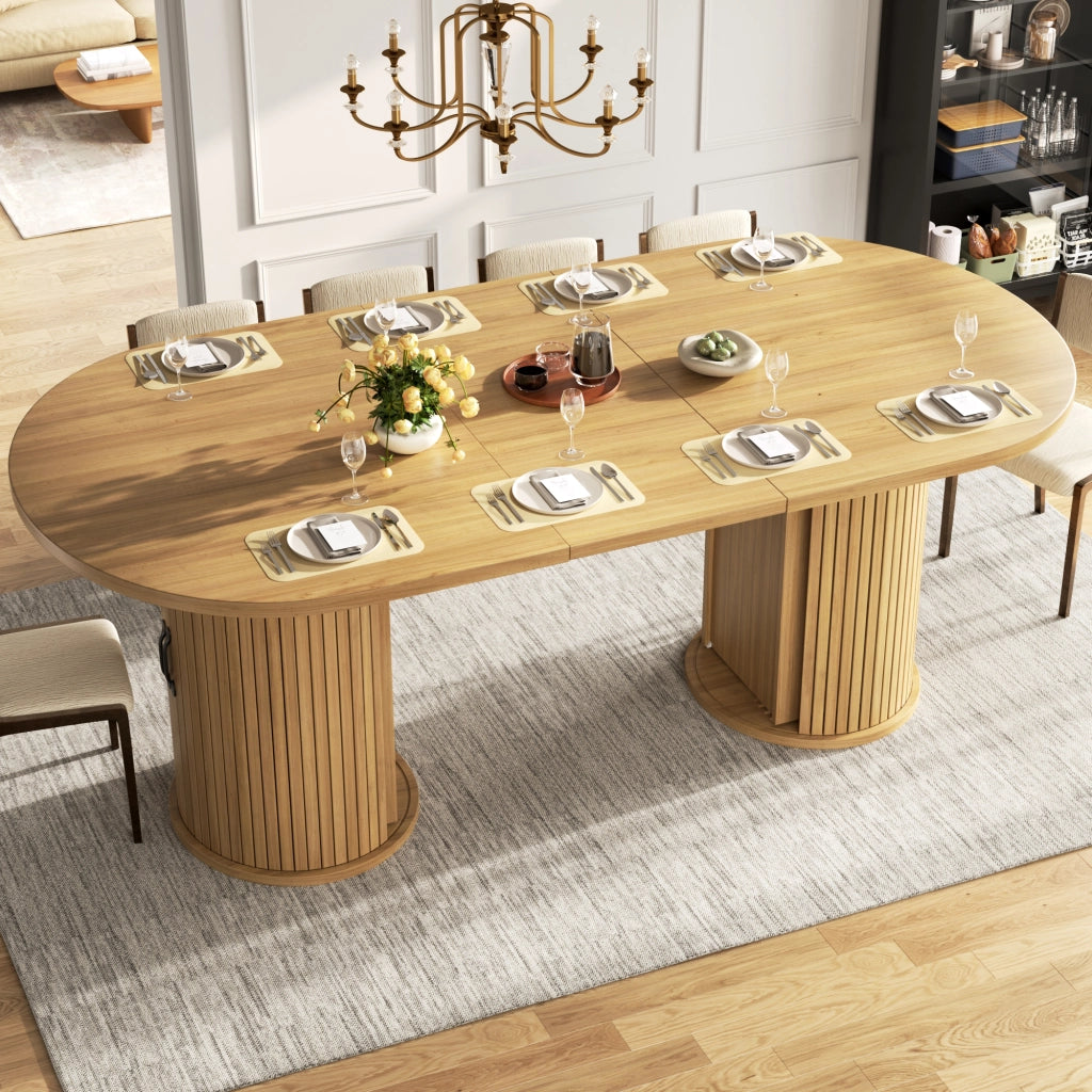 Tavolo allungabile con vano nascosto e maniglie in metallo, per sala da pranzo, in MDF, naturale, 149.8 × 80 × 75 cm