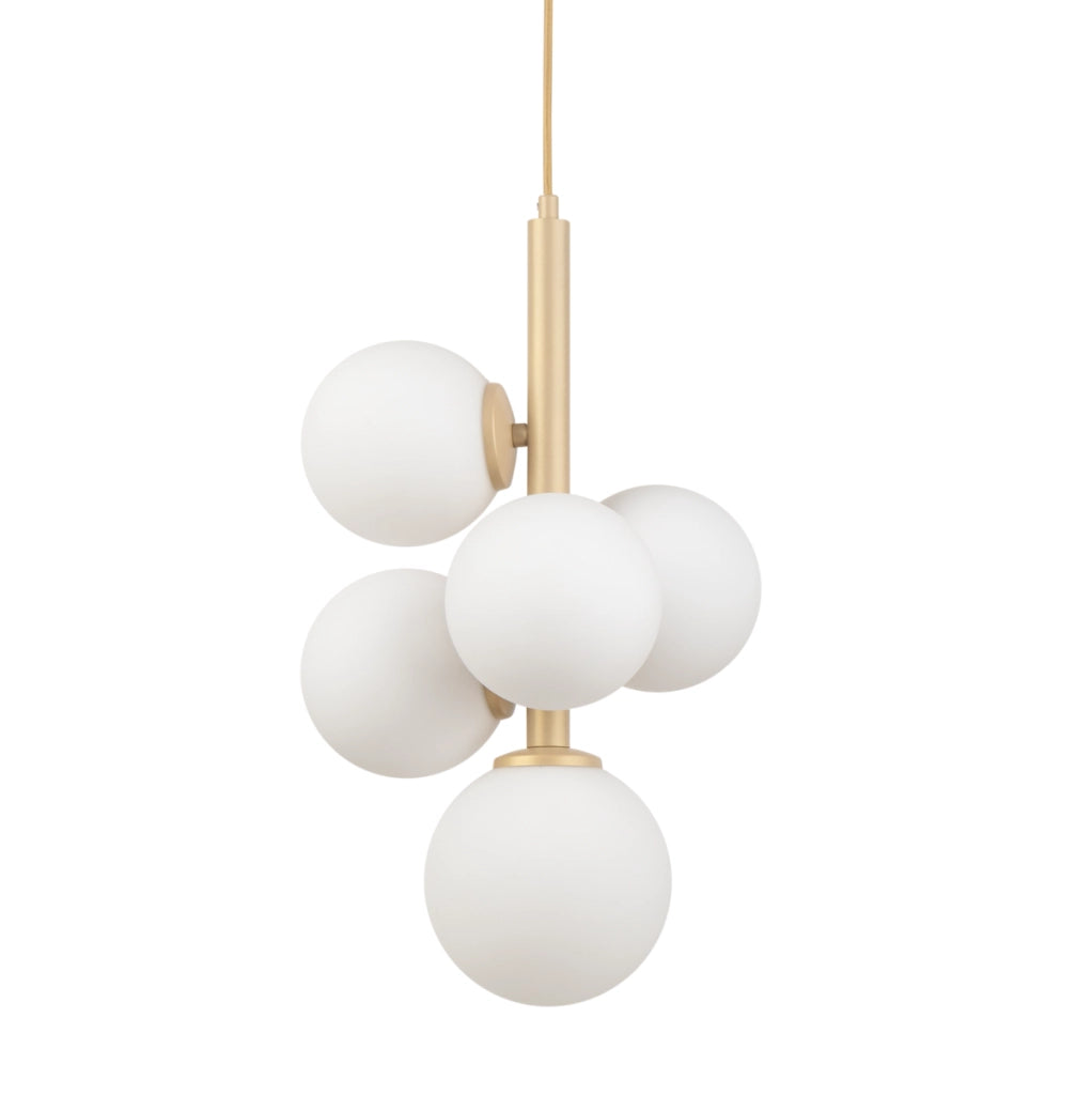 Lampadario Perla oro Sigma 5sfere vetro bianco G9 moderno