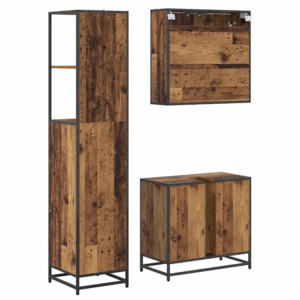 Set di mobili per il bagno con cassetto 3 pcs Legno vecchio 3402405