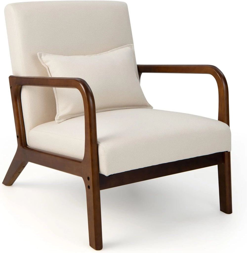 Poltrona da Salotto, Sedia da Soggiorno con Cuscino Lombare, Poltrona Moderna Imbottita, Telaio in Legno di Gomma, per Soggiorno, Camera da Letto, Portata 150 kg (Grigio)