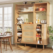 Credenza da cucina con ante scorrevoli in vetro 3 cassetti e vani aperti finitura legno 140 × 40,5 × 174,5 cm