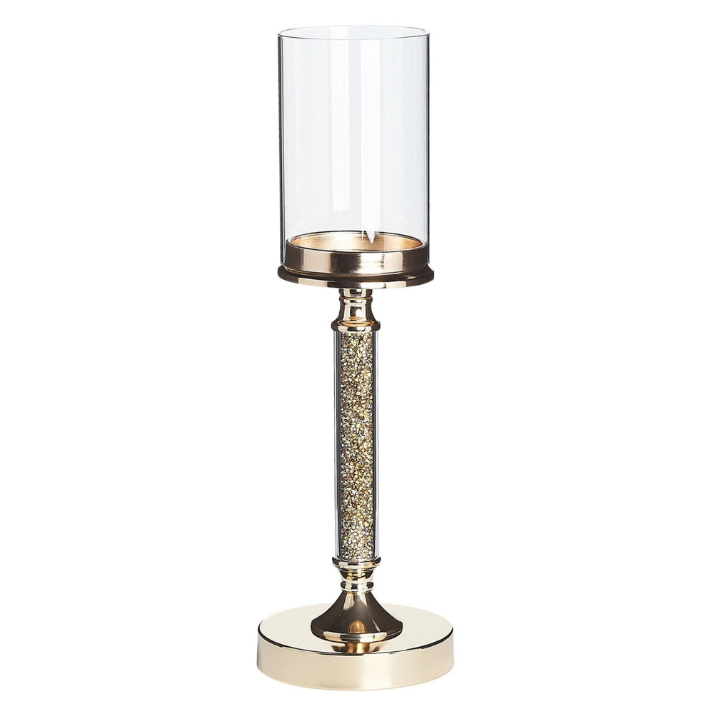 Portacandele Colonna in metallo dorato Paralume in vetro 41 cm Centrotavola decorativo glamour