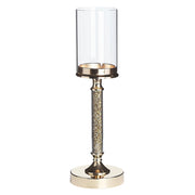 Portacandele Colonna in metallo dorato Paralume in vetro 41 cm Centrotavola decorativo glamour