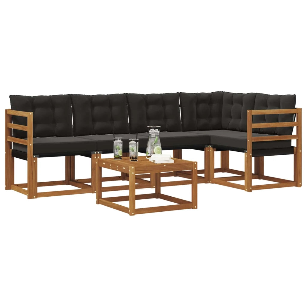 Set di divani da esterno con cuscino 6 pcs Naturale e Nero 3368679