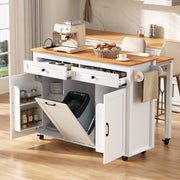 Isola da cucina mobile estendibile - Zephmum- Bianco con presa elettrica e cestino