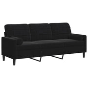 Divano | Divano da soggiorno | Sofa a 3 Posti con Cuscini Nero 180 cm in Velluto