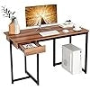 Scrivania per Computer da 120 cm con Cassetto, Scrivania per Ufficio con Struttura in Metallo e Piedini Regolabili, per Studio e Soggiorno, 120 x 55 x 75 cm (Noce)
