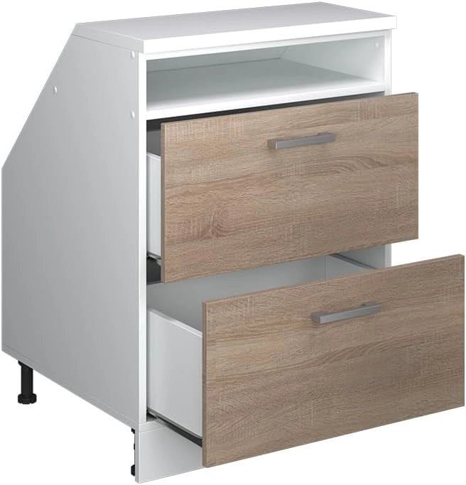 Mobile sottotetto Rion, Sonoma, 60 x 81.6 cm con 2 cassetti, carcassa 60 cm profondità, adatto per il salvaspazio sotto tetti spioventi