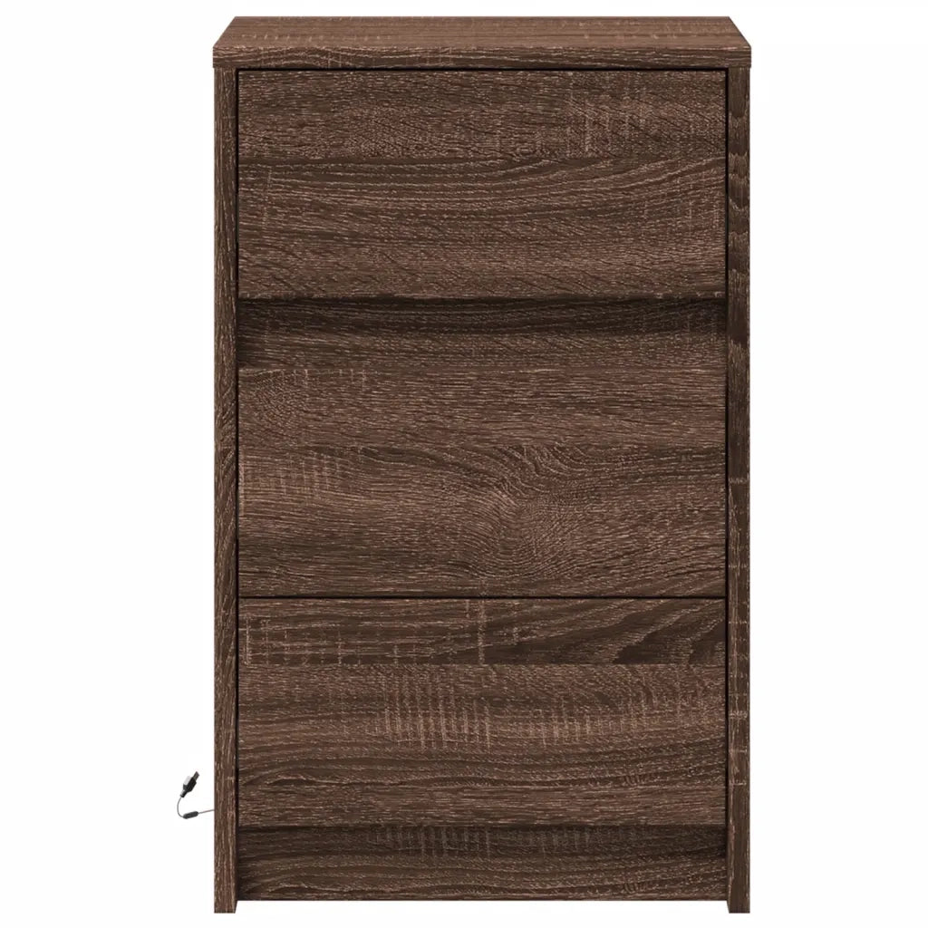 Comodino con Luci LED-Tavolino da notte Rovere Marrone in Legno Multistrato 635918