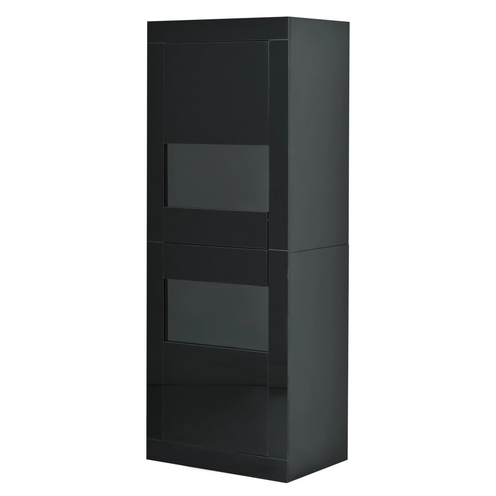 Vetrina con 2 ante; 3 ripiani e 4 vani con LED e ripiani in vetro per soggiorno; 61×42×162 cm; nera