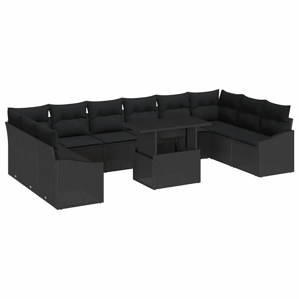 Set Divano da Giardino con cuscino con cuscino 11 pcs Nero