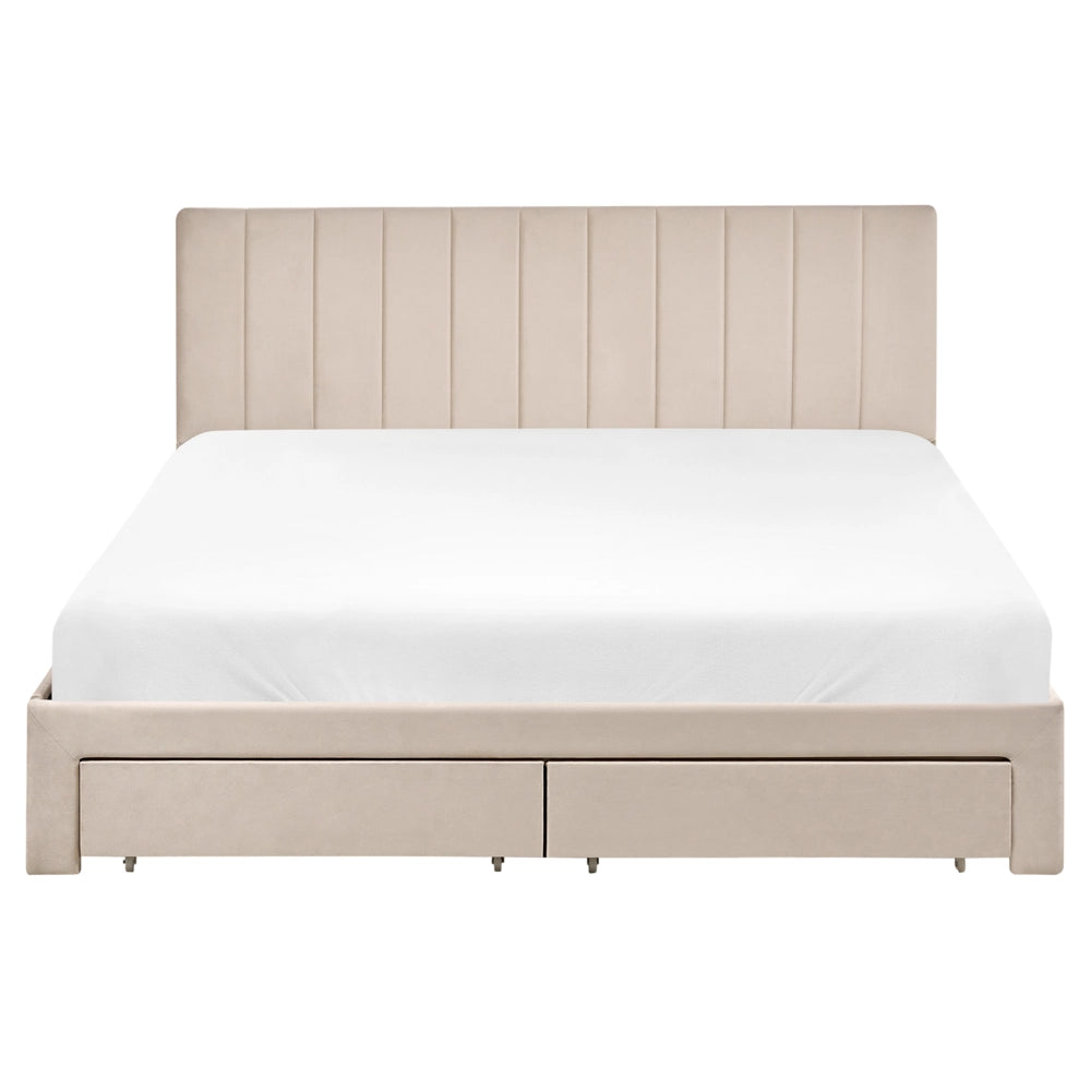 Letto matrimoniale 160 x 200 cm Beige Rivestimento in velluto 4ft con cassetti Testiera Base a doghe Moderno