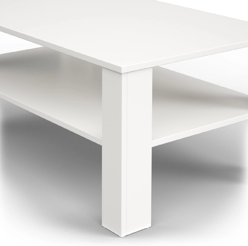 Tavolino da salotto, Bianco, 100 x 60 cm, con vano aperto per la conservazione di riviste