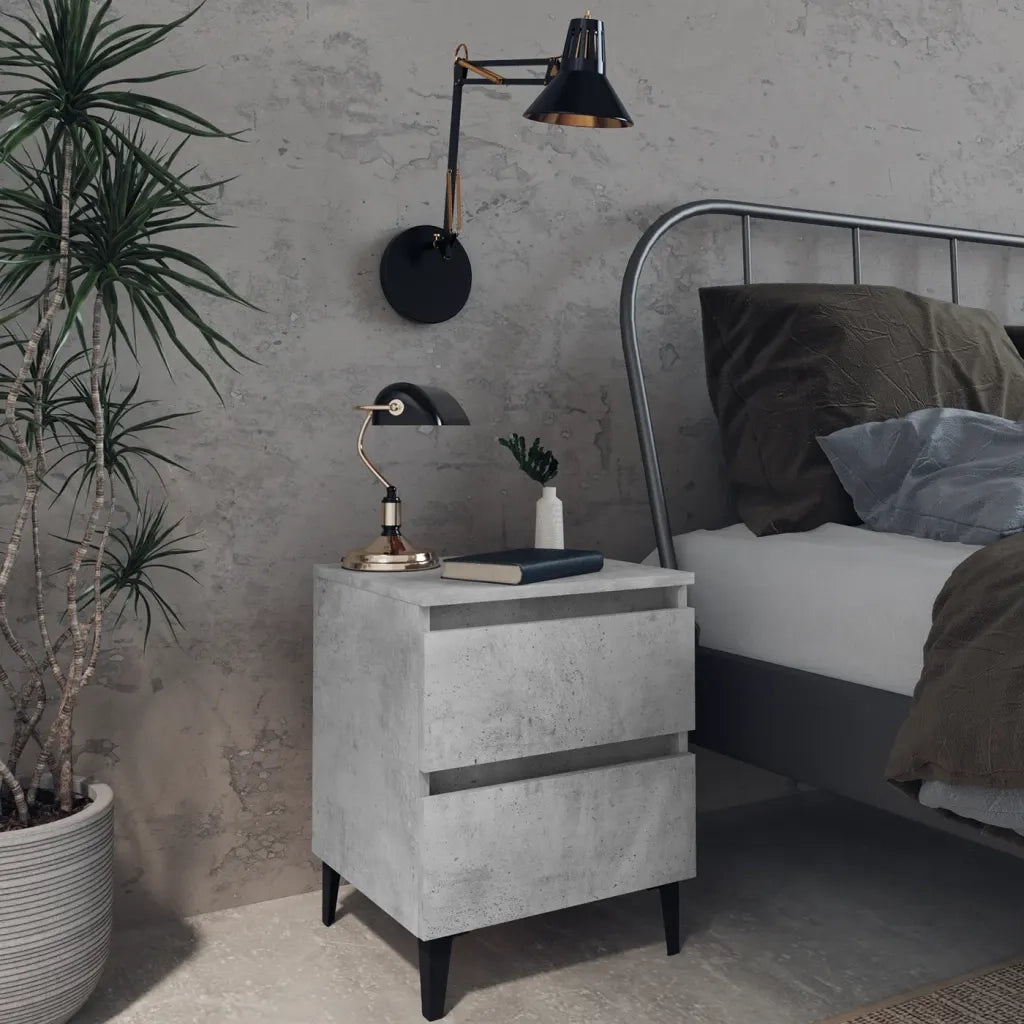 Comodino | Armadio da Notte | Mobiletto da notte Grigio Cemento 40x35x50 cm in Legno Multistrato