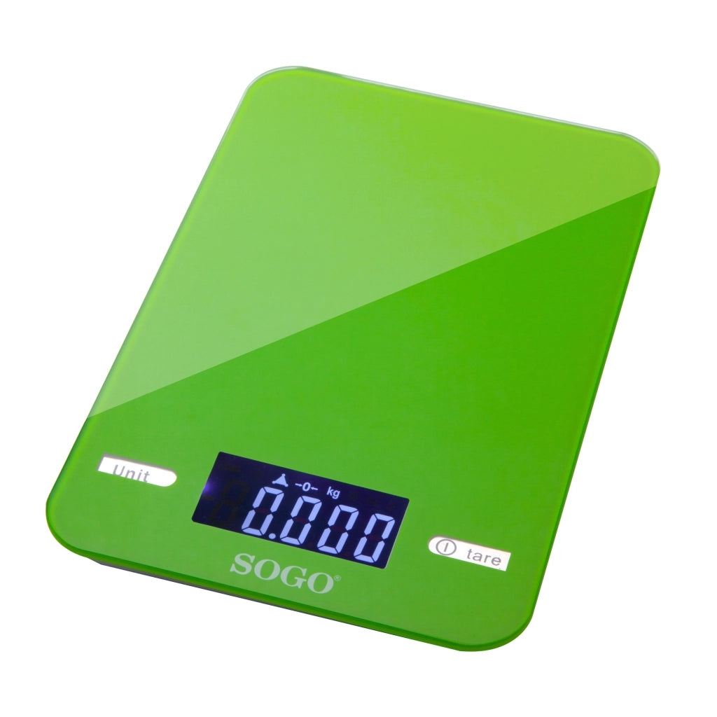 SOGO Bilancia da Cucina Elettronica 5kg Verde, Display LED, Funzione Tare, Design Compatto e Moderno