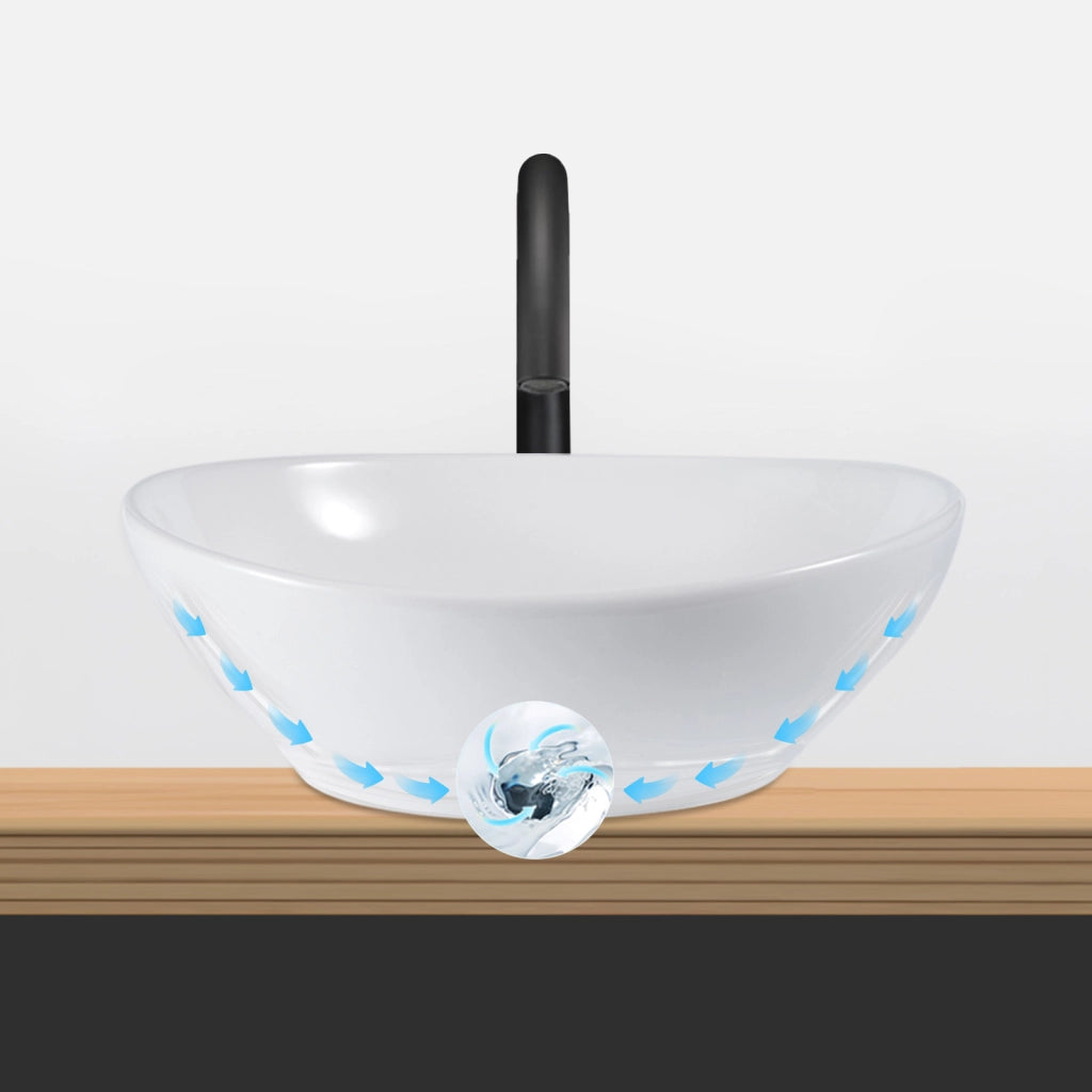 ZMH Lavabo ovale da appoggio in ceramica bianco lucido 41x33x14,5cm