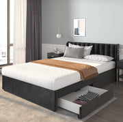 Letto imbottito in velluto 160x200 cm nero con 2 cassetti