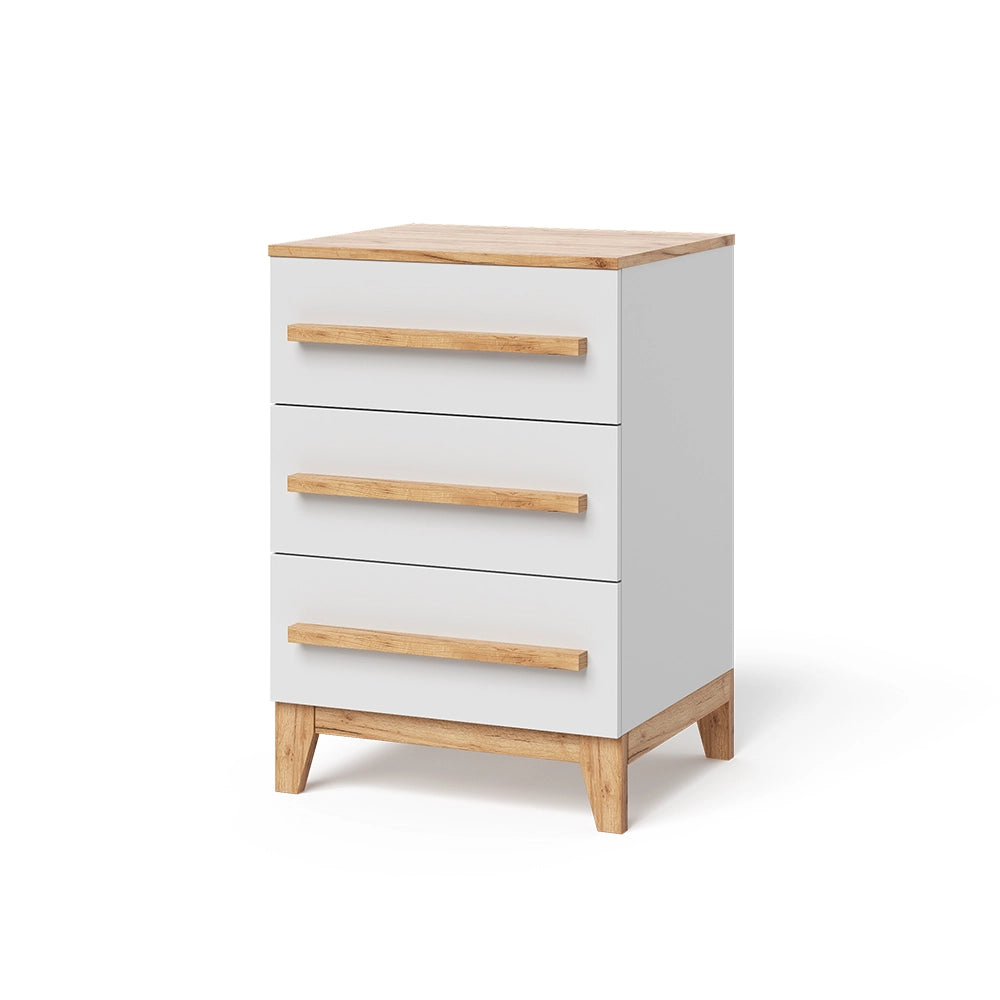 Vitalispa Cassettiera per camera da letto Bianco/Artisan 60 x 88 cm con 3 cassetti
