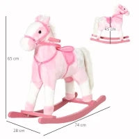 Cavallo a Dondolo in Legno con Suono Animale Regalo Giocattolo per i Bambini, 74 x 28 x 65 cm, Rosa