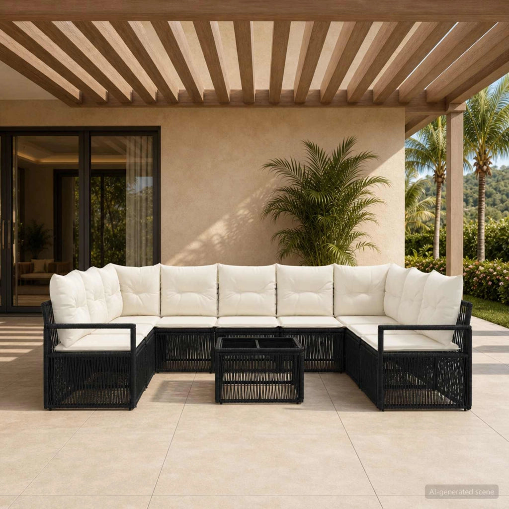 Set Divano da Giardino 10 pz Nero polyrattan 3435817