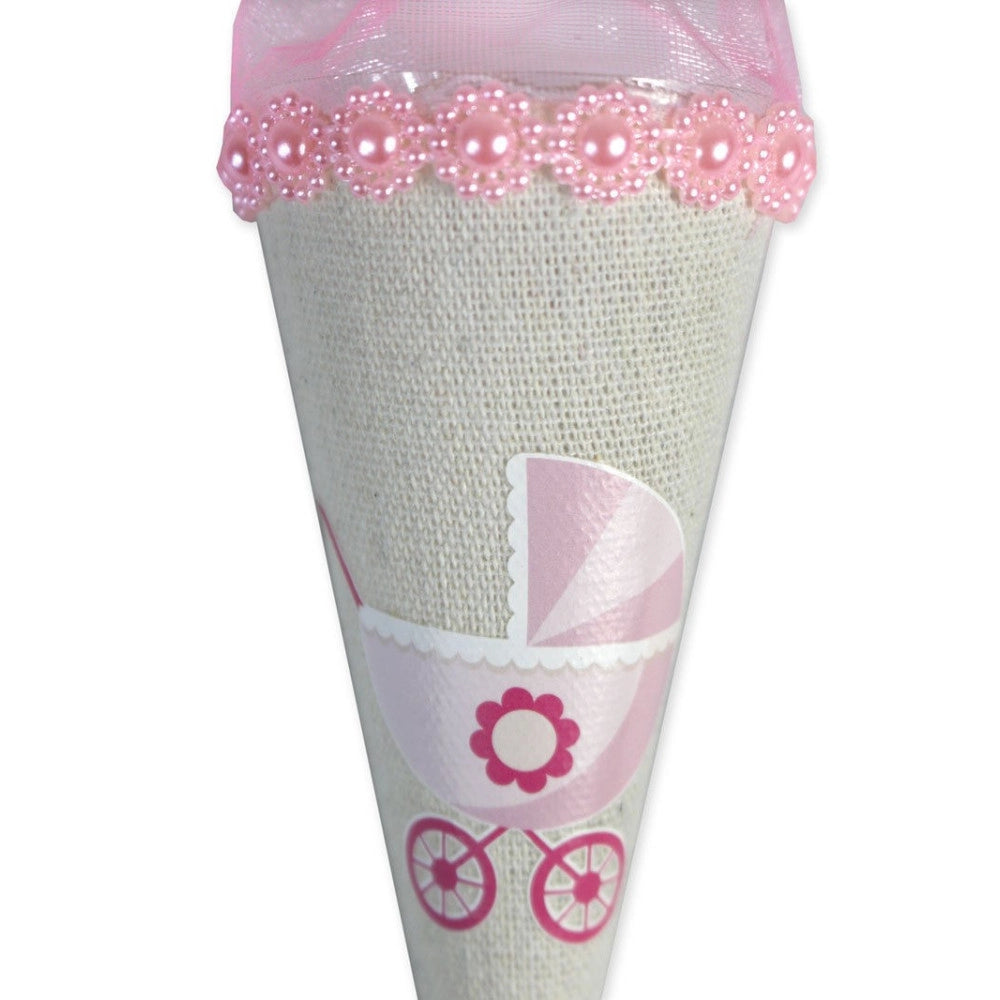 Trade Shop - Set 12 Coni Porta Confetti Bomboniera Per Nascita Battesimo Bimba Femmina Rosa -