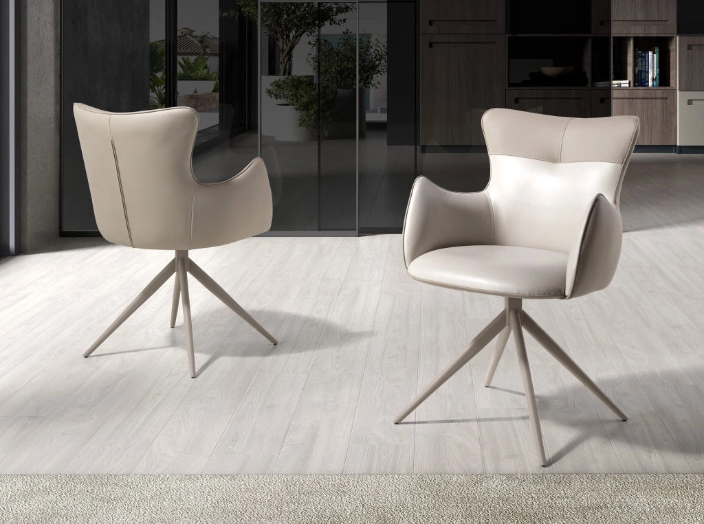 Sedia girevole in similpelle bianco sporco e greige