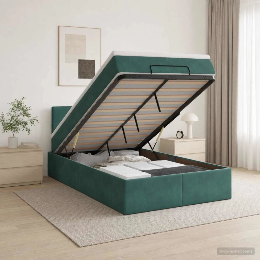 Letto Ottomano con Materasso e LED Verde Scuro 120 x 200 cm 3457134